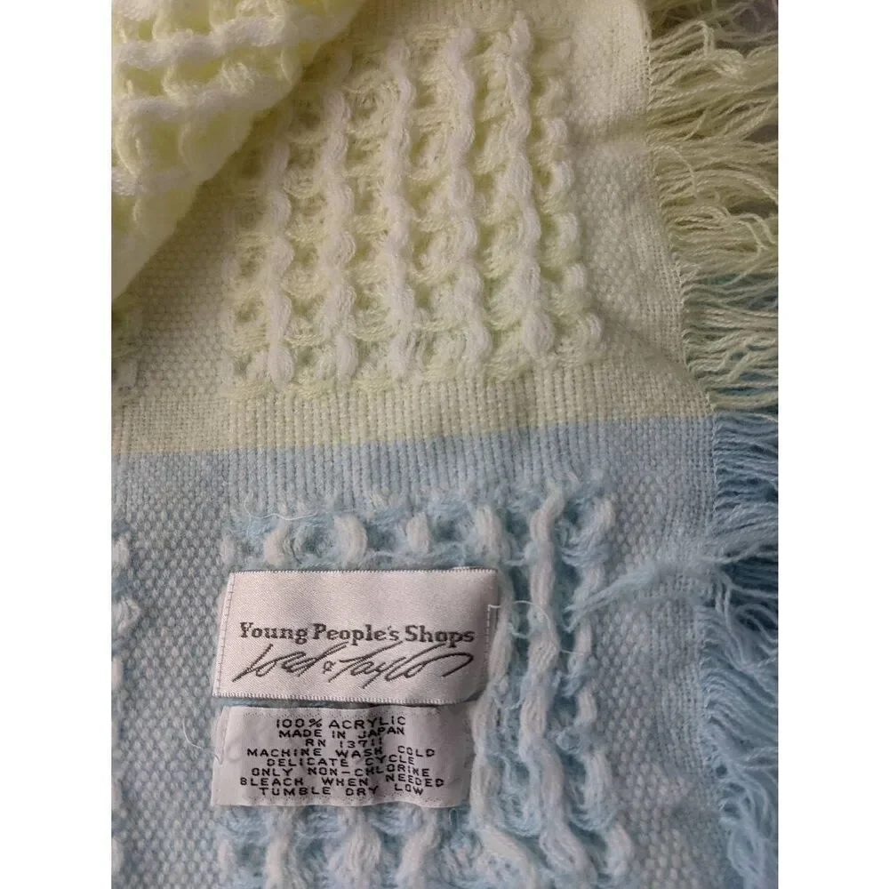 Lord & Taylor Vtg Plaid Baby Blanket Pastel Blue Pink Yellow Green Plaid Throw F